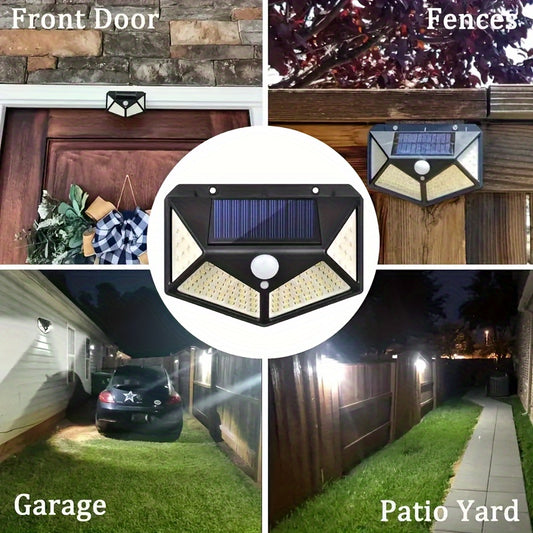 1/2/4/6pcs Solar Lights Outdoor, 100LED/3 Modes 270° Lighting Angle Motion Sensor Security Lights Wall Lights Solar Powered, Bright For Backyard Garden Fence Patio Front Door For Hotel