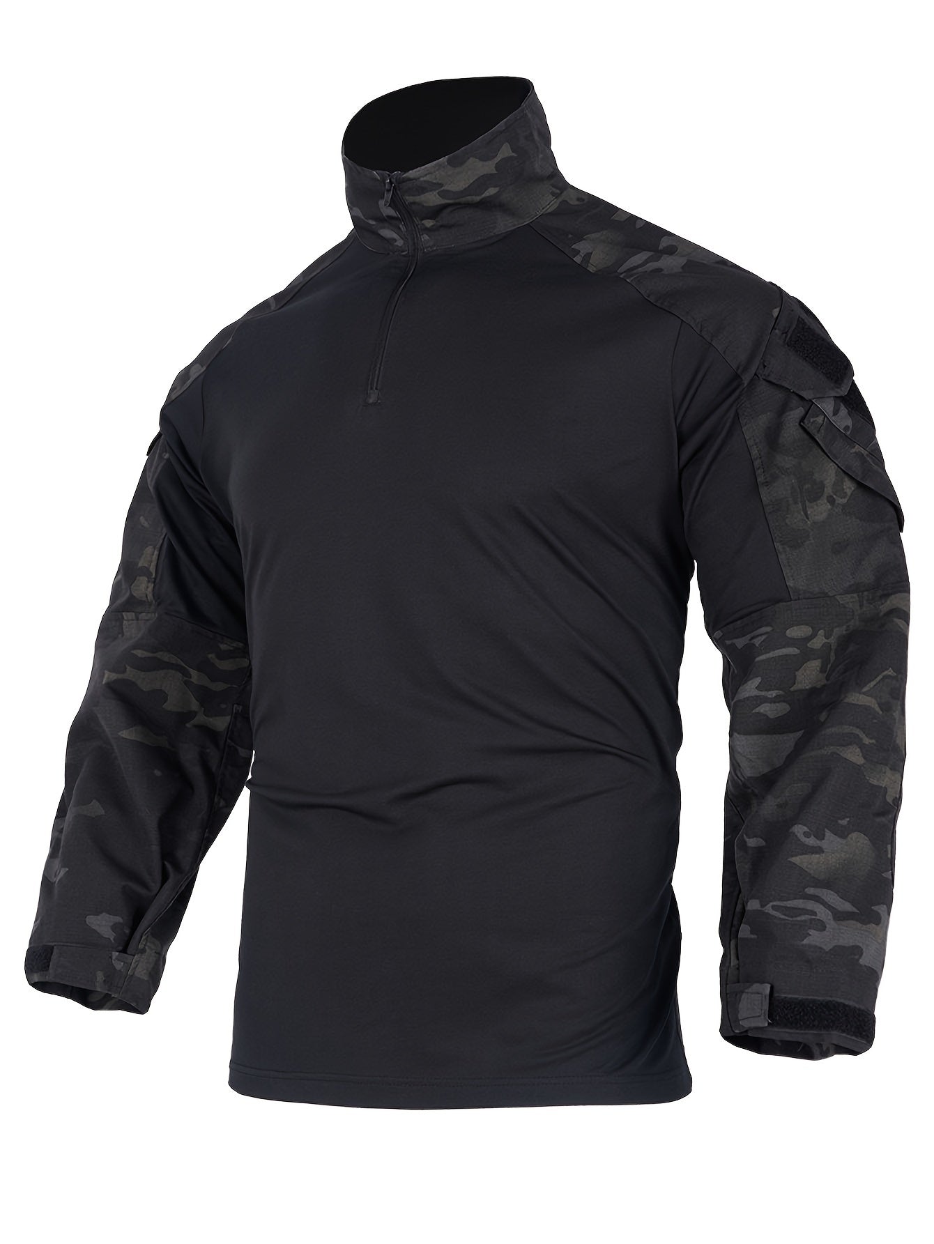 Stretchy Tactical Camo Top - Outdoor Recreation Hiking Clothing - Long Sleeve, Half Zipper, Pocket Design, Breathable, Moisture-Wicking, Quick-Drying, Perfect for Camping, Climbing, Hiking, Fishing