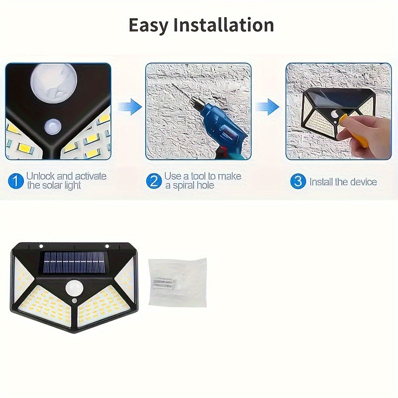 1/2/4/6pcs Solar Lights Outdoor, 100LED/3 Modes 270° Lighting Angle Motion Sensor Security Lights Wall Lights Solar Powered, Bright For Backyard Garden Fence Patio Front Door For Hotel