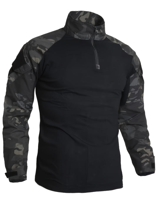 Stretchy Tactical Camo Top - Outdoor Recreation Hiking Clothing - Long Sleeve, Half Zipper, Pocket Design, Breathable, Moisture-Wicking, Quick-Drying, Perfect for Camping, Climbing, Hiking, Fishing