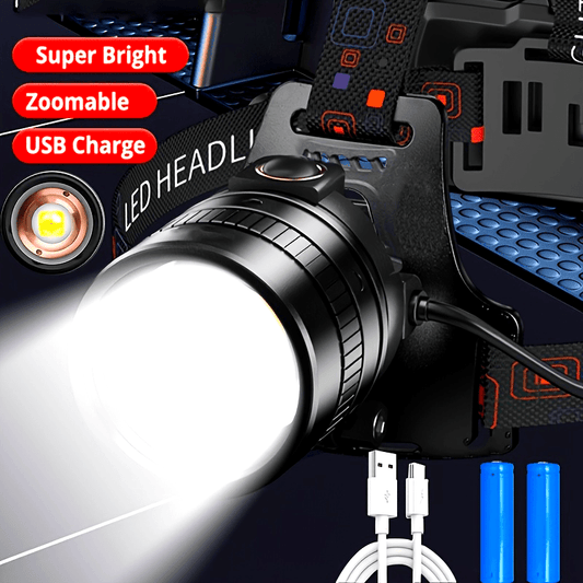 Powerful LED Headlamp, 18650 Usb Rechargeable Flashlight, 3 Modes Super Bright Headlight