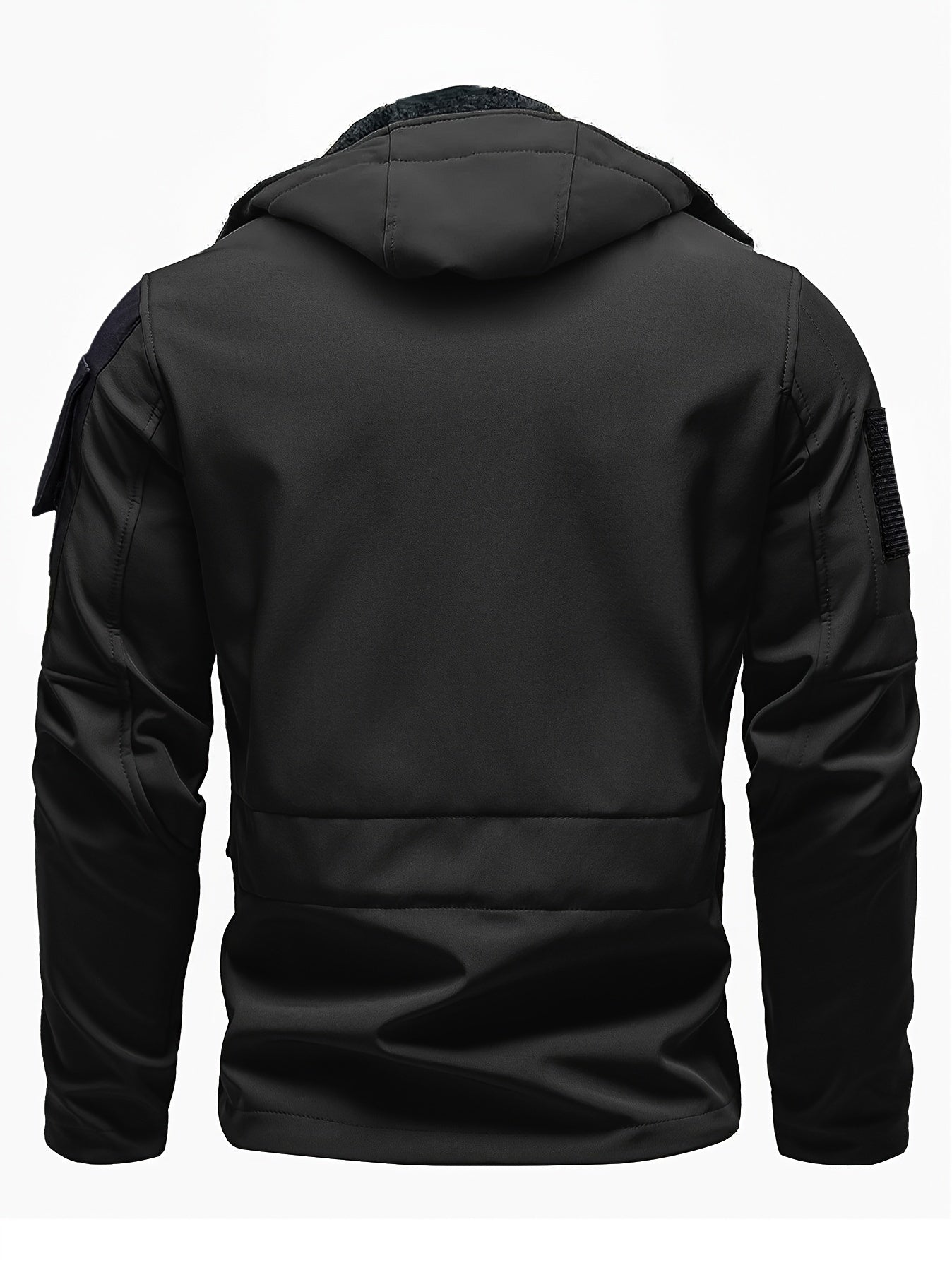 Men's Tactical Hooded Fleece Jacket - 100% Polyester Full-Zip Windproof Coat, Solid Color with Multiple Pockets - Breathable, Water & Stain Resistant for Outdoor Training, Hiking, Cycling, Daily Casual Wear, Camping, Hunting