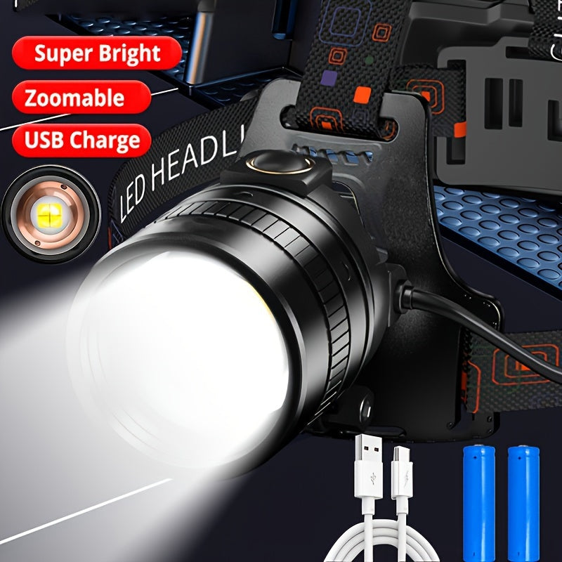 Powerful LED Headlamp, 18650 Usb Rechargeable Flashlight, 3 Modes Super Bright Headlight