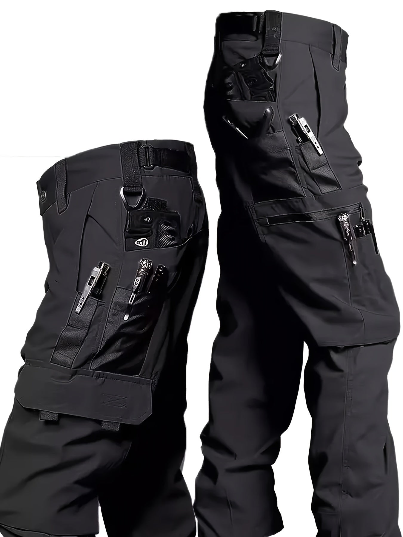 Men'S Durable Multi-Pocket Tactical Cargo Pants 046, Polyester, Casual Style, Non-Stretch, Solid Color, No Belt, Spring/Autumn Season, Outdoor Hiking & Leisure Wear, Regular Fit, Adult Unisex, Woven Fabric