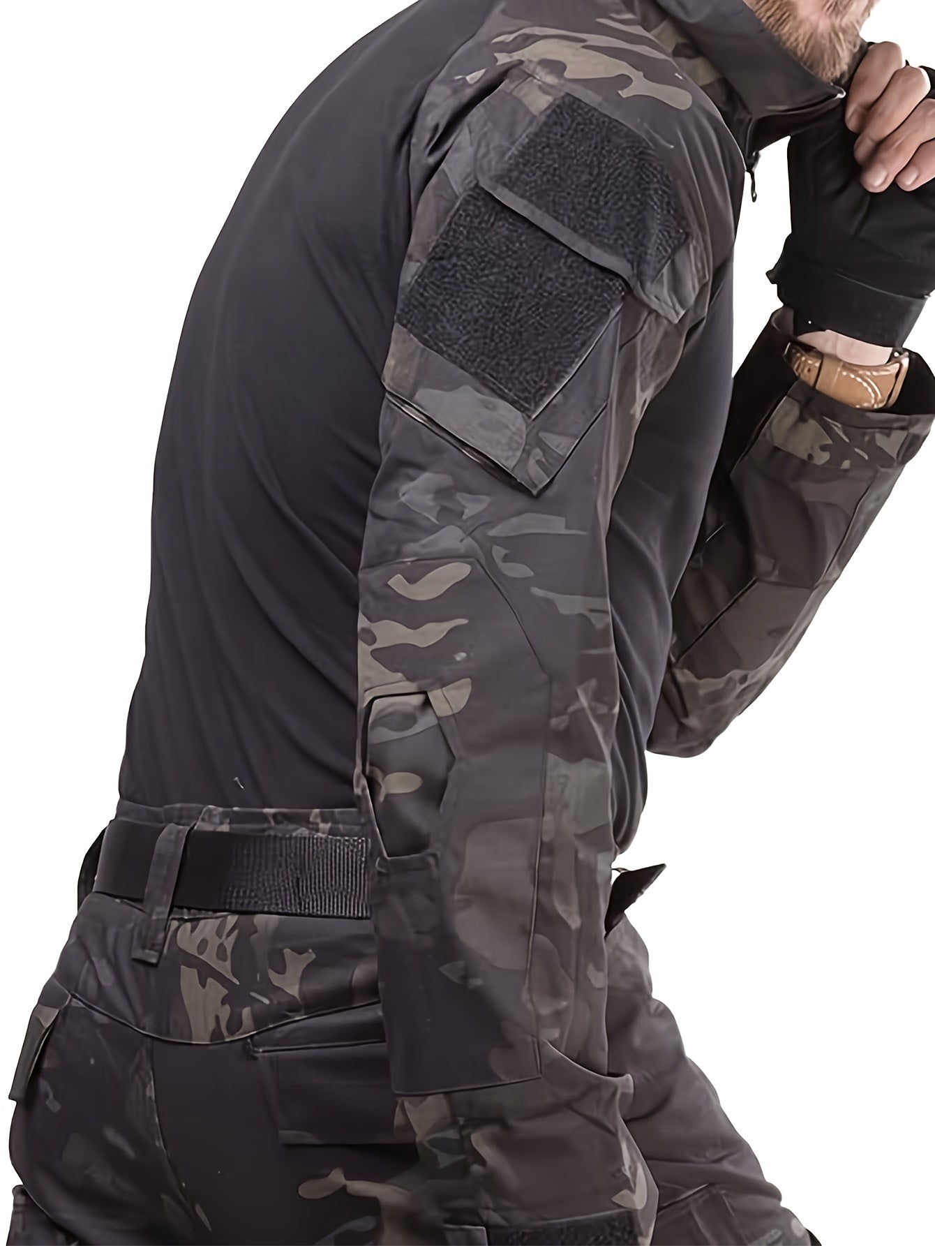 Stretchy Tactical Camo Top - Outdoor Recreation Hiking Clothing - Long Sleeve, Half Zipper, Pocket Design, Breathable, Moisture-Wicking, Quick-Drying, Perfect for Camping, Climbing, Hiking, Fishing