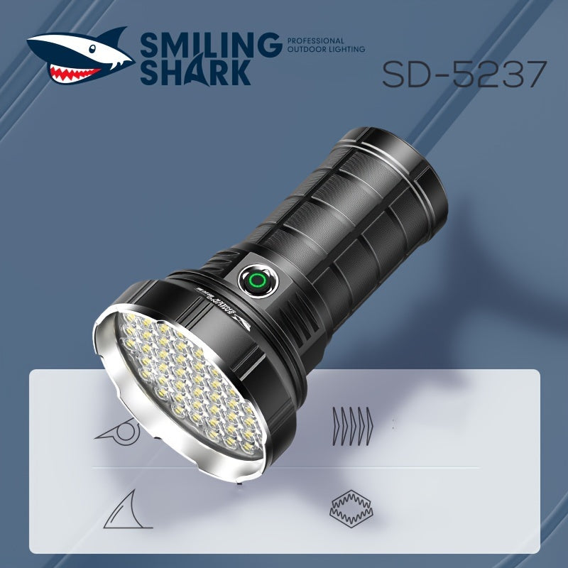 Smiling Shark High-Power LED Flashlight, 3000 Lumens Rechargeable Torch with 55 LEDs, Aluminum Alloy Handheld Spotlight, 6000mAh Battery, USB-C, 5 Modes, 1000m Range, Portable Light for Camping, Emergency, Outdoor