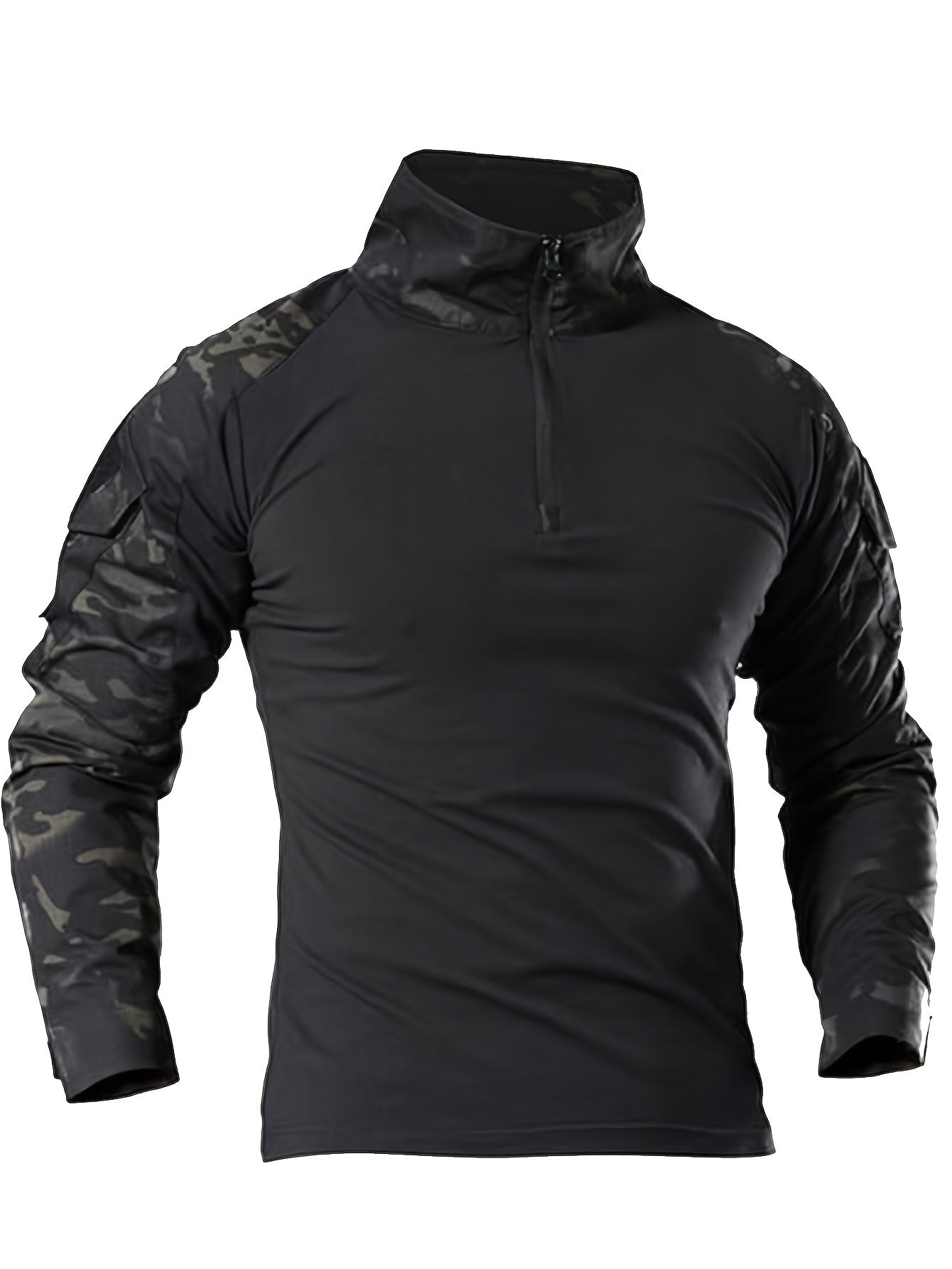 Stretchy Tactical Camo Top - Outdoor Recreation Hiking Clothing - Long Sleeve, Half Zipper, Pocket Design, Breathable, Moisture-Wicking, Quick-Drying, Perfect for Camping, Climbing, Hiking, Fishing