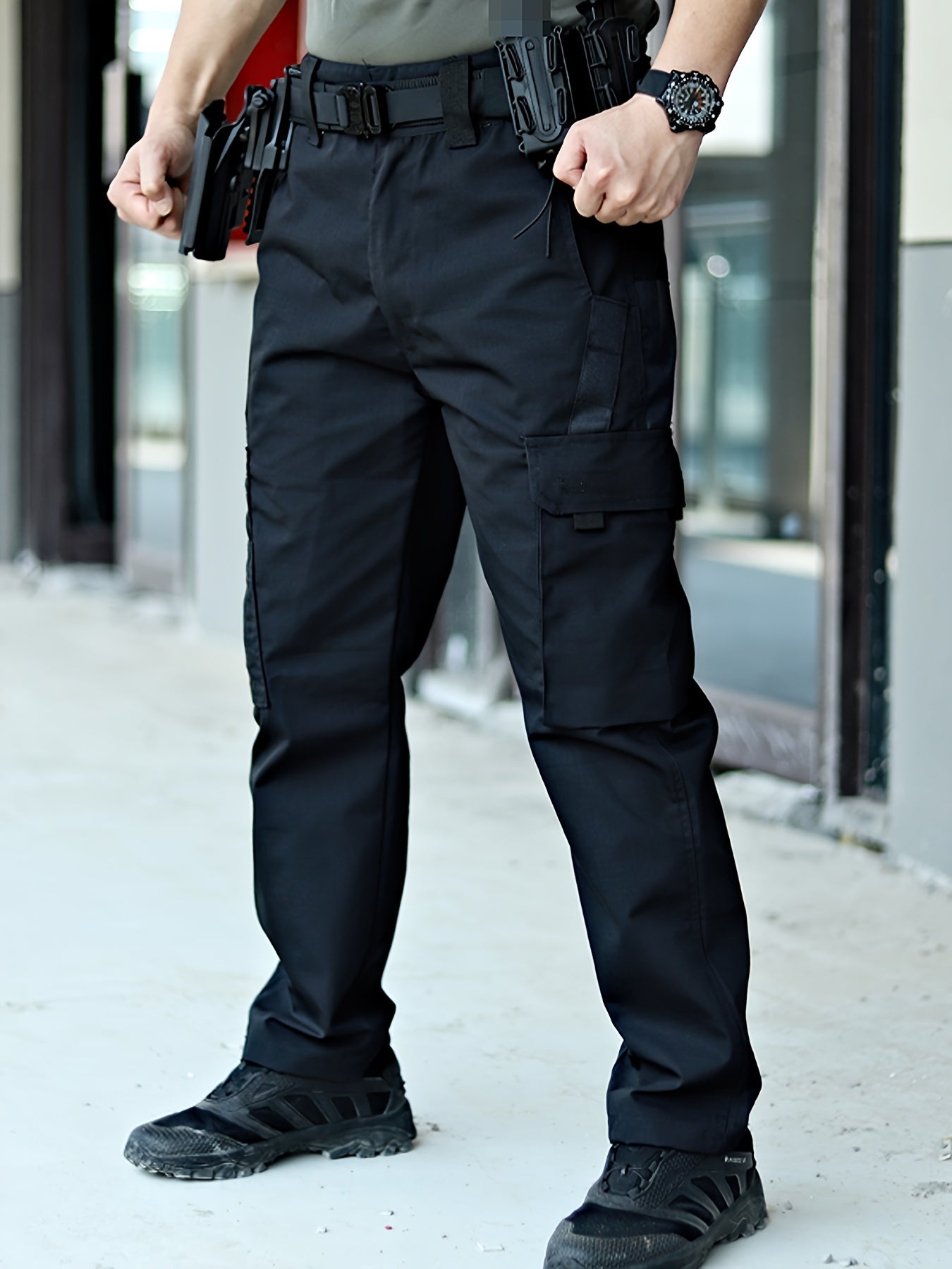 Men'S Durable Multi-Pocket Tactical Cargo Pants 046, Polyester, Casual Style, Non-Stretch, Solid Color, No Belt, Spring/Autumn Season, Outdoor Hiking & Leisure Wear, Regular Fit, Adult Unisex, Woven Fabric