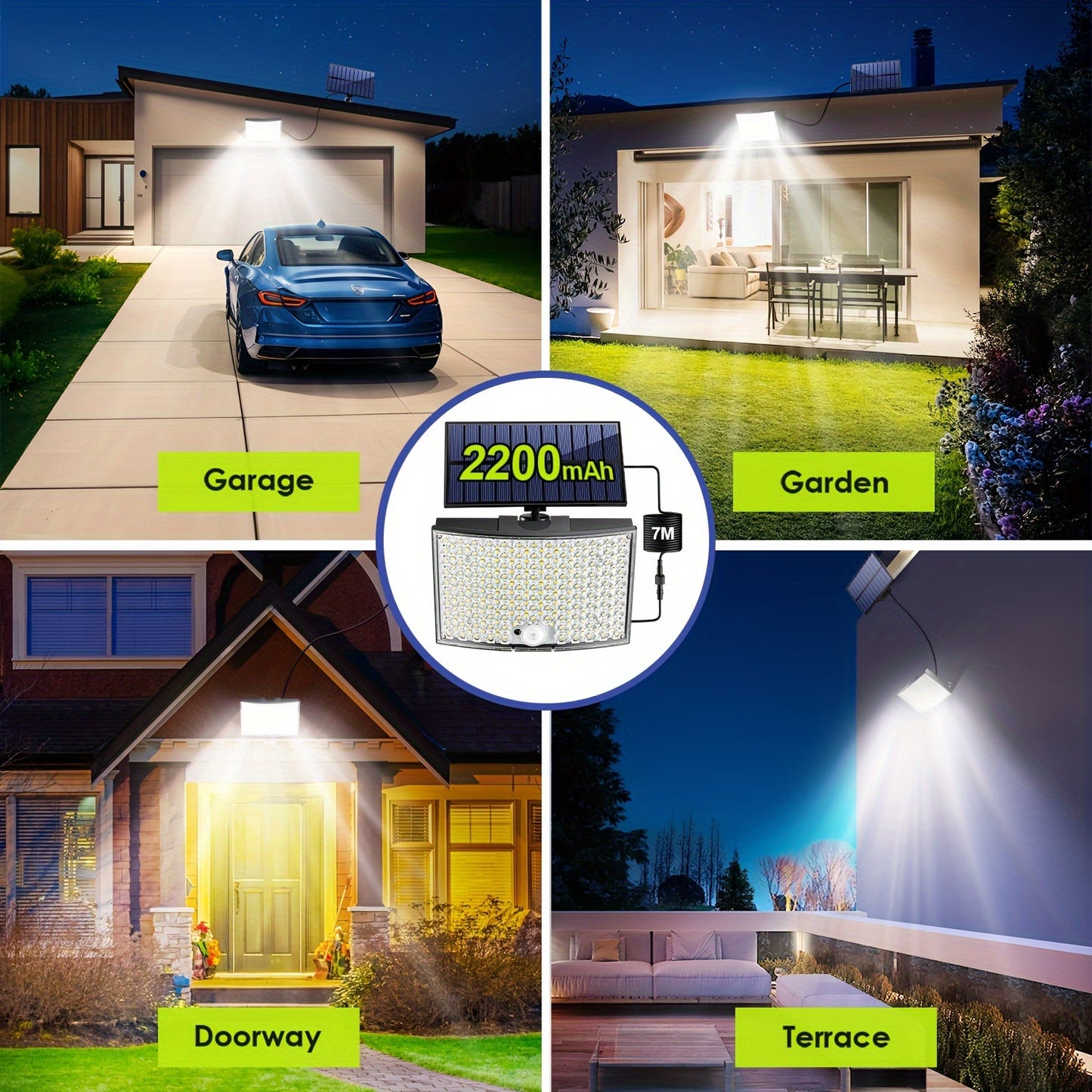 268LED, 5 Modes, 7M Cable Solar Security Lights Outdoor Motion Sensor, 2000LM Solar Lights Outdoor Garden, 2200mAh Remote Garden Solar Lights, Garden Lights Solar Powered For Garden, Garage, Backyard