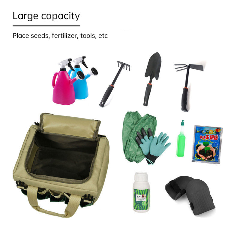 Multipurpose Garden Tools Set Chair Folding Stool with Tote Bag Garden Tools Kit Organizer with Pockets for Gardener Use