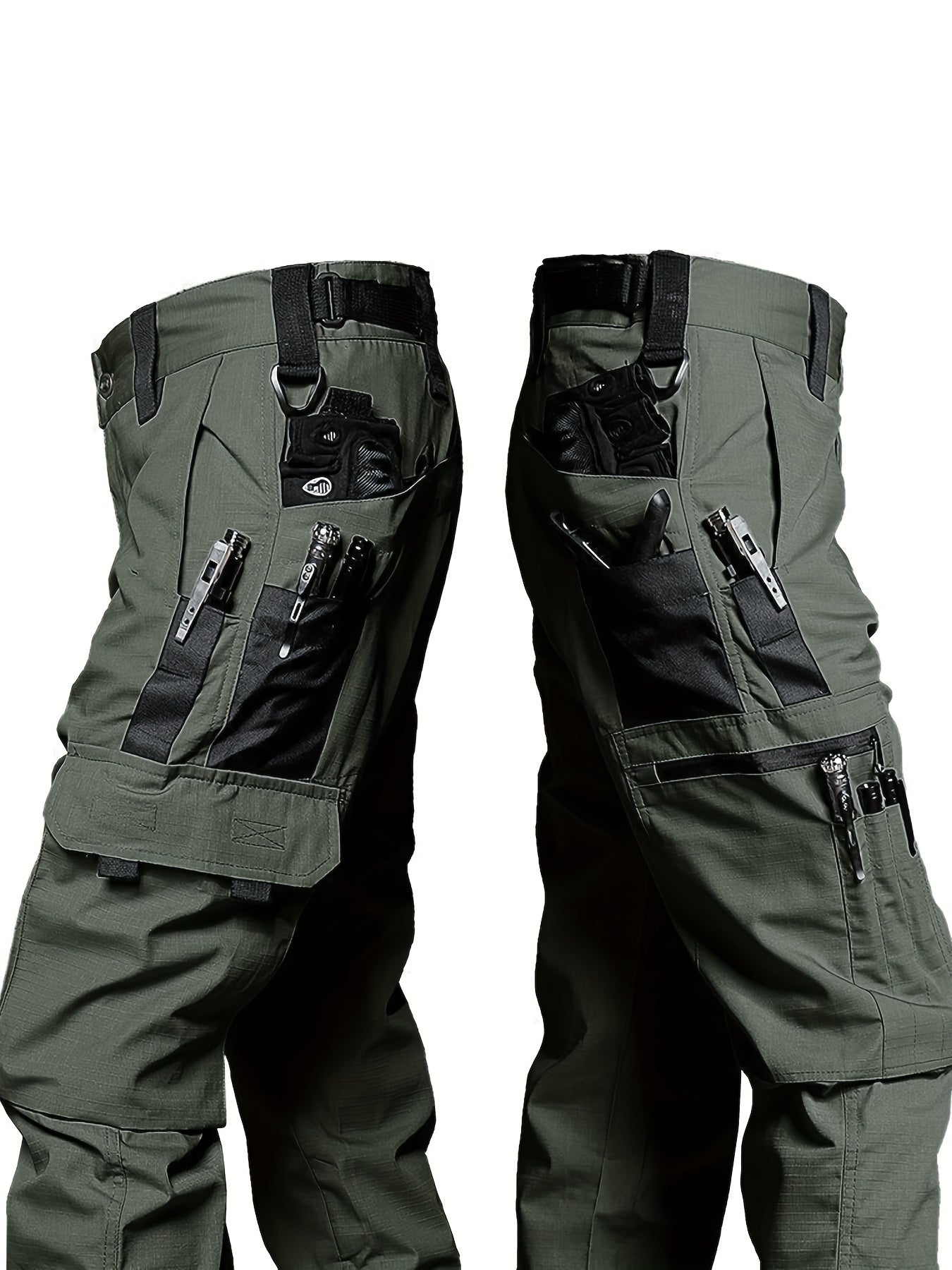 Men'S Durable Multi-Pocket Tactical Cargo Pants 046, Polyester, Casual Style, Non-Stretch, Solid Color, No Belt, Spring/Autumn Season, Outdoor Hiking & Leisure Wear, Regular Fit, Adult Unisex, Woven Fabric