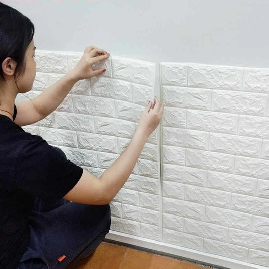 3D Soft Foam Brick Wallpaper Sticker Roll DIY Self Adhesive Living Room Home Kitchen Bathroom Decorative Wall Paper White Blue