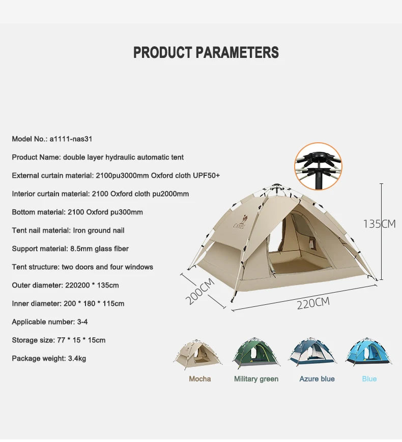 GOLDEN CAMEL 4 Person Camping Tents Travel Outdoor One-touch Tent Sun Protection Automatic Beach Tent Camping Equipment 텐트