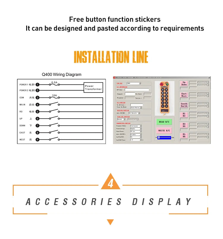 QA400 4 buttons single speed Industrial Wireless Radio Crane Remote Control switches winches Hoist track Crane Lift Control