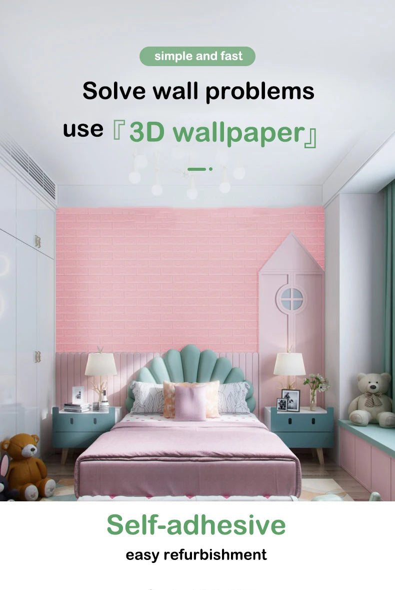 3D Soft Foam Brick Wallpaper Sticker Roll DIY Self Adhesive Living Room Home Kitchen Bathroom Decorative Wall Paper White Blue