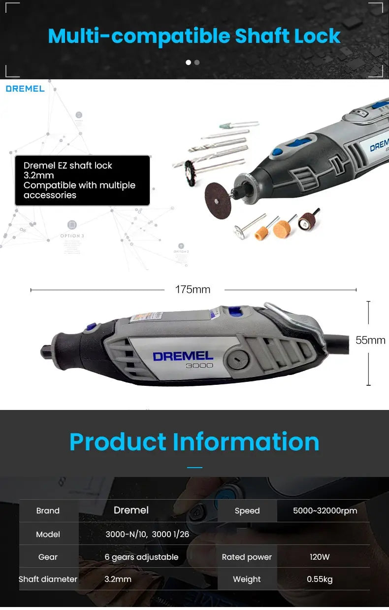 Dremel 3000 1/26 Mini Angle Grinder Rotary Power Tools Multifunctional 5 Speed Polishing Electric for Wood Carving Tools Sets