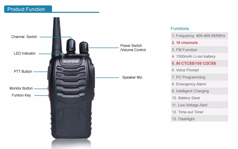 1-4 PCS Baofeng BF-888S UHF Walkie Talkie Long Range VOX Two Way Radio + Earpiece