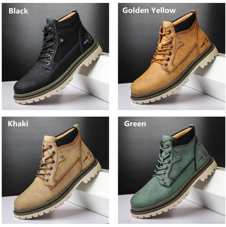 Men Snow Boots High Quality Leather Ankle Boots Warm Fur Motorcycle Boots Fashion Winter Men Boots Outdoor Men's Work Boots