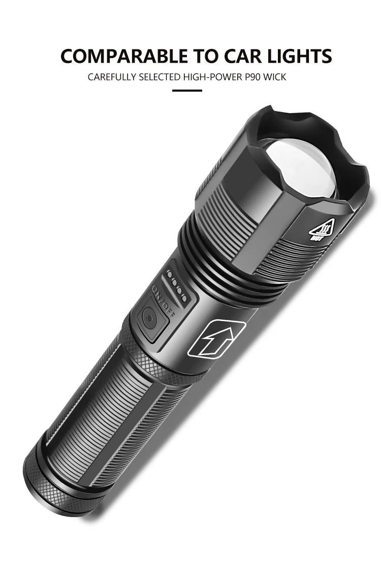 Super Bright LED Flashlight Rechargeable High Quality P70.2 P50 Tactical Hunting Torch Usb Zoomable Lantern By 18650 Battery