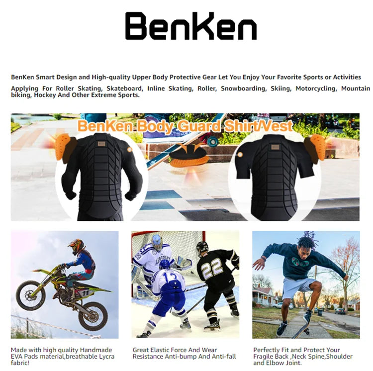 BenKen Skiing Anti-Collision Sports Shirts Ultra Light Protective Gear Outdoor Sports Anti-Collision Armor Spine Back Protector