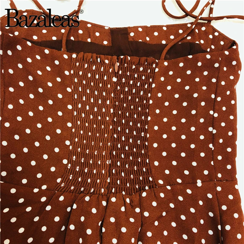 2024 Retro Slim Chic Brown Dress Sexy Dot Print Split Tube Top Dress Party Midi Dresses