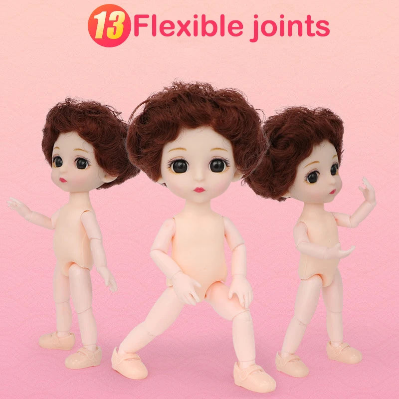 New 16 cm BJD Mini FASHION Toy DOLL With Clothes MINIATUR Kids Dolls Girls Baby Beautiful Dress Up 1/12 Birthday Gifts 3D Eyes