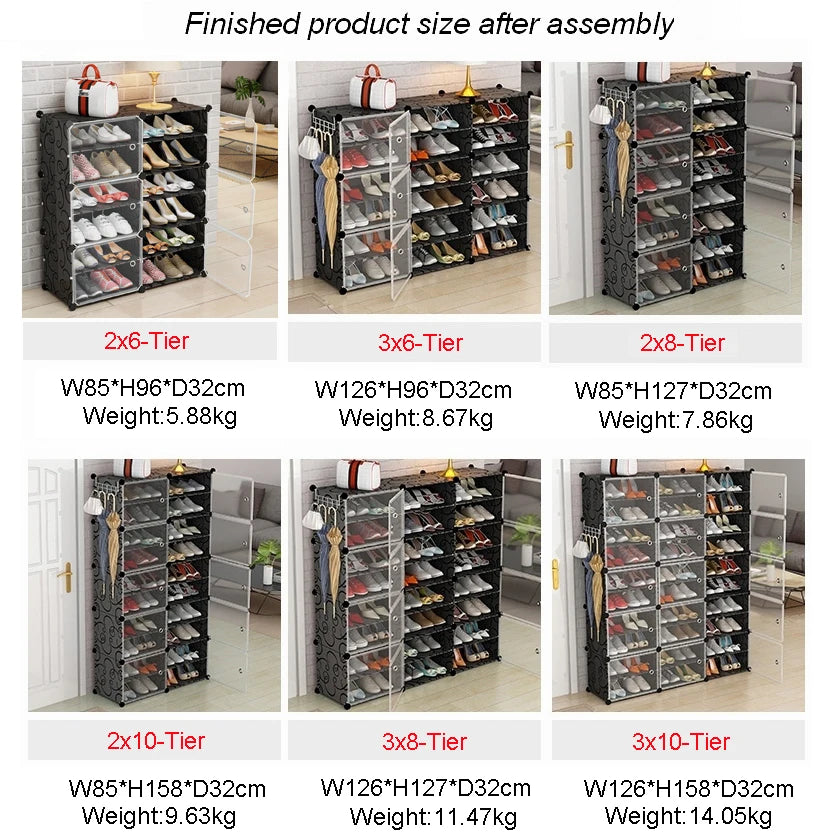 US Shoe Rack Large Capacity Boot Storage 12 Cube Organzie Modular DIY Plastic 6 Tier 24-96 Pairs of Shoe Tower Cabine