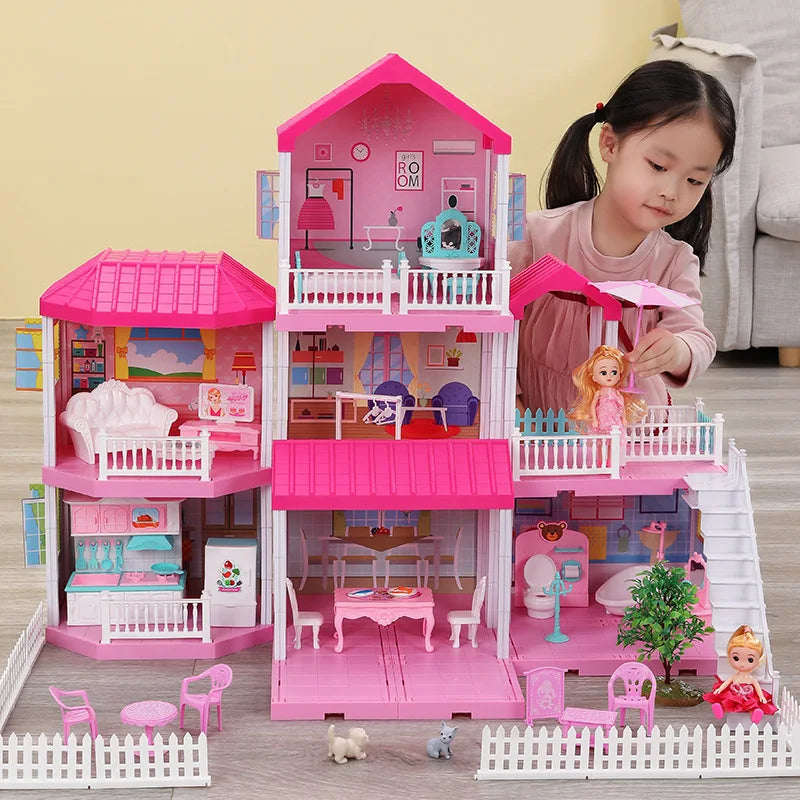 QWZ New Baby DIY Doll House Girls Pretend Toy Handmade Castle Dollhouse Birthday Gifts Educational Toys Doll Villa for Girl