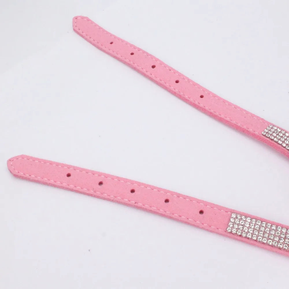 Pet Harness Leash With Rhinestone Bling Crystal Adjustable Chest Strap Soft Suede Bow Leather High Quality Drop Shipping