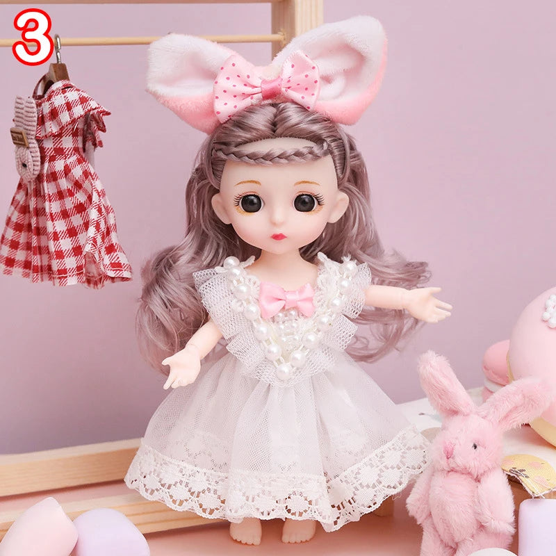 New 16 cm BJD Mini FASHION Toy DOLL With Clothes MINIATUR Kids Dolls Girls Baby Beautiful Dress Up 1/12 Birthday Gifts 3D Eyes