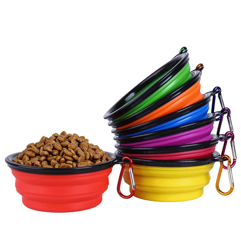 Folding Pet Silicone Dog Food Water Bowl Outdoor Travel Portable Dogs Feeder with Carabiner Puppy Food Container Dog Accessories