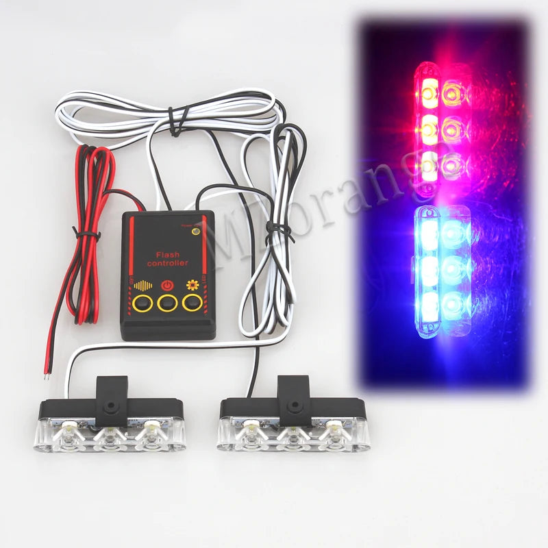 2 Pcs Car LED Police Lights Fso Flasher Auto Strobe Warning Lamp Ambulance 12V Stroboscopes Truck Lamp Flashing Light Red Blue