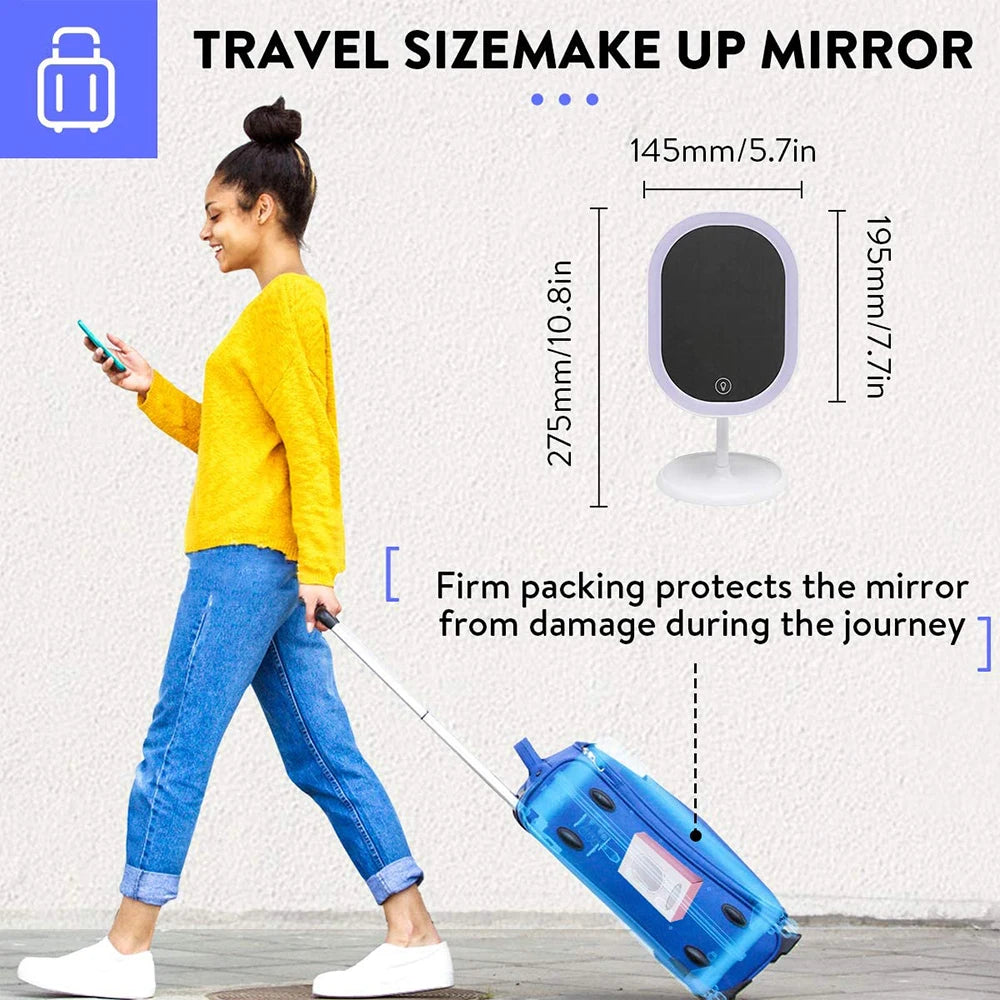 High Quality Makeup Mirror with LED Lights USB Rechargeable 180 Degree Rotation Professional Beauty Touch Screen Makeup Mirror