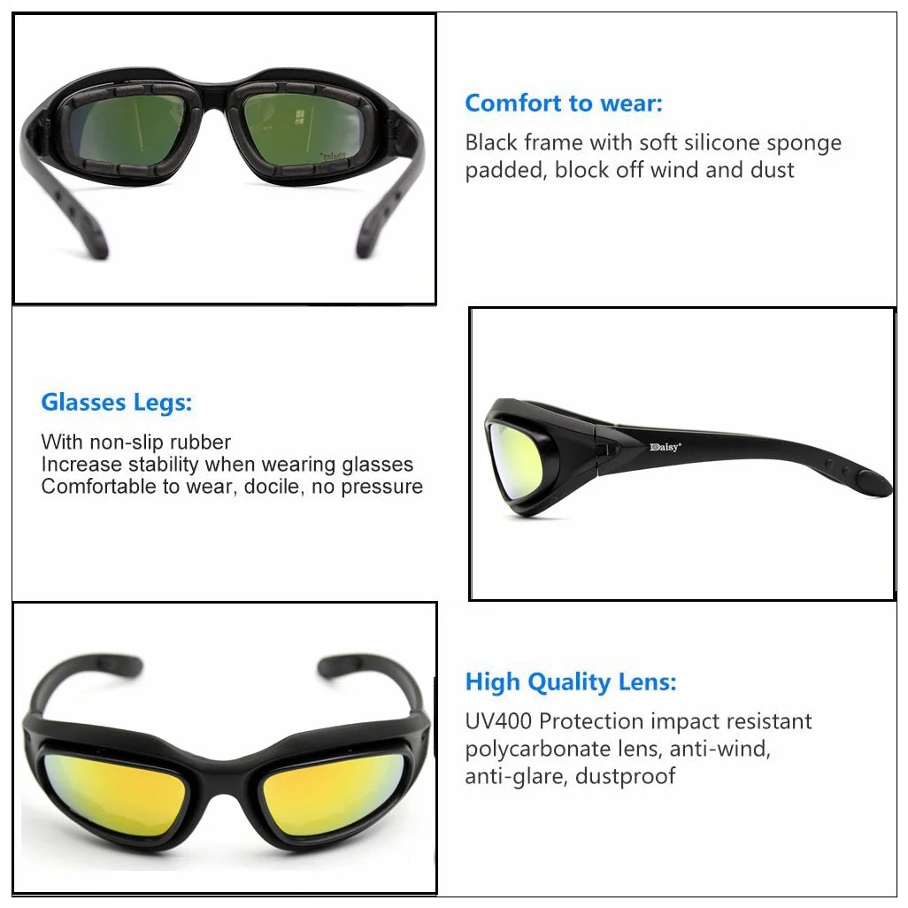 Desert 4 Lenses Goggles Outdoor UV Protect Sports Hunting Sunglasses Unisex Outdoor Hiking Tactical Glasses