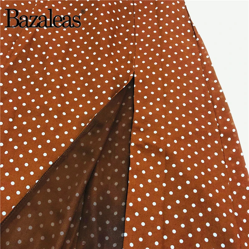 2024 Retro Slim Chic Brown Dress Sexy Dot Print Split Tube Top Dress Party Midi Dresses