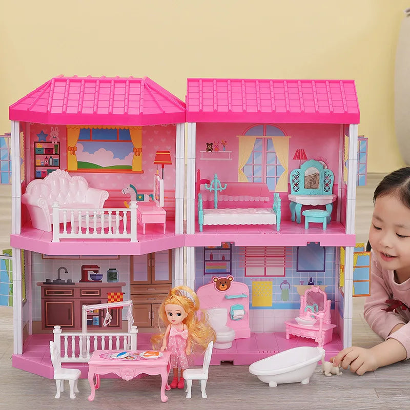 QWZ New Baby DIY Doll House Girls Pretend Toy Handmade Castle Dollhouse Birthday Gifts Educational Toys Doll Villa for Girl