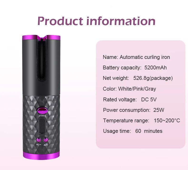 Automatic Hair Culers 3 Color Option USB Charging Portable Wireless Rotate Hair Curler Auto Hair Curling Iron Anti Scalding