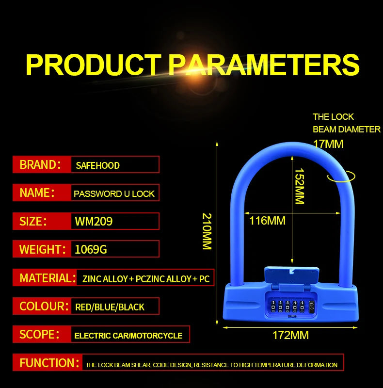 Free Shipping Bicycle U five-digit Password Lock Bike Lock Anti-Theft  Secure Lockwaterproof motorcycle alarm lock Accessories