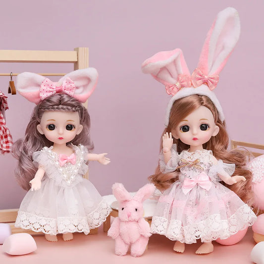 New 16 cm BJD Mini FASHION Toy DOLL With Clothes MINIATUR Kids Dolls Girls Baby Beautiful Dress Up 1/12 Birthday Gifts 3D Eyes