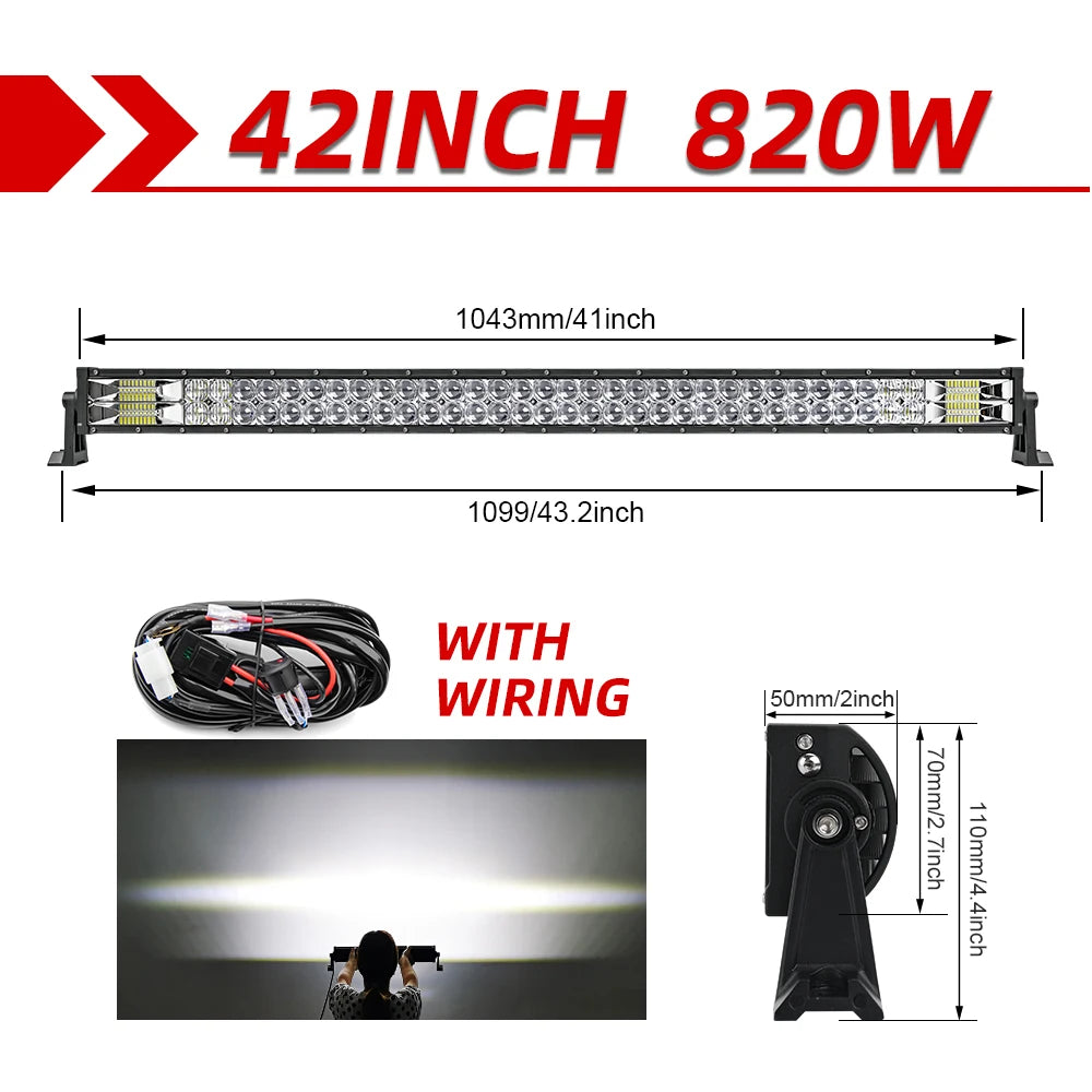 CO LIGHT 52" 12V 24V Offroad Led Light Bar Spot Flood Combo Beam 110000LM Led Bar 2-Row Led Work Light Bar for Car 4WD Truck SUV