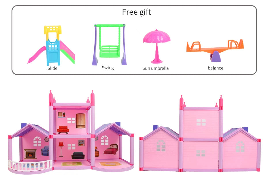 Baby DIY Doll house Toys Pink Assemble Princess Villa Handmade Construction Casa Miniature Furniture Dollhouse For Children Gift