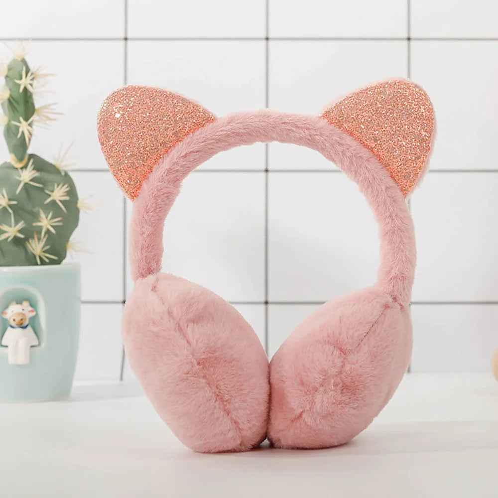 New Lovely Winter Warm Cat Ear Warmers Glitter Ears Plush Earmuffs for Women Playful Girls Ear Muffs Cold Protection Warm Hot