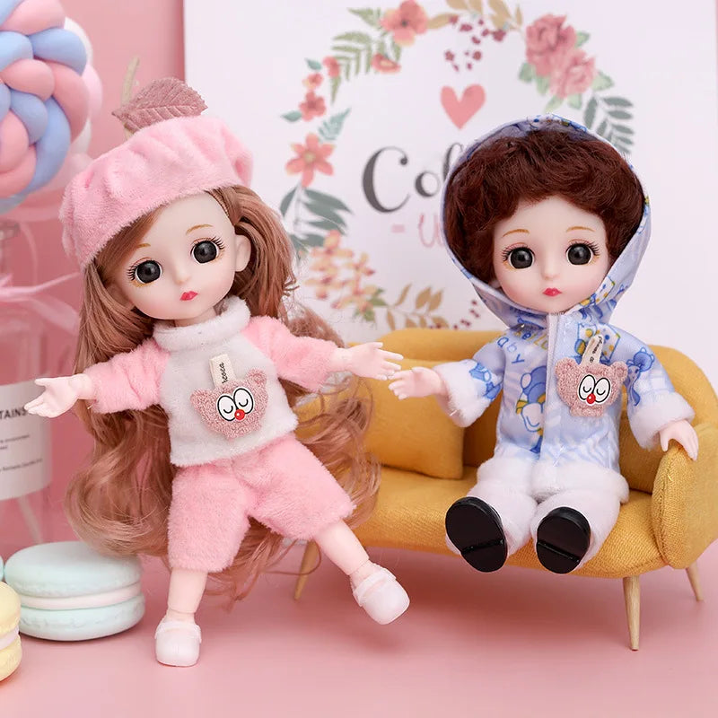 New 16 cm BJD Mini FASHION Toy DOLL With Clothes MINIATUR Kids Dolls Girls Baby Beautiful Dress Up 1/12 Birthday Gifts 3D Eyes