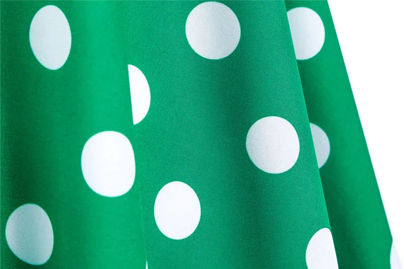 Women Summer Dress Butterfly Sleeve Swing Vintage Dresses Robe Femme Elegant Green Polka Dot Party Sundress Jurken