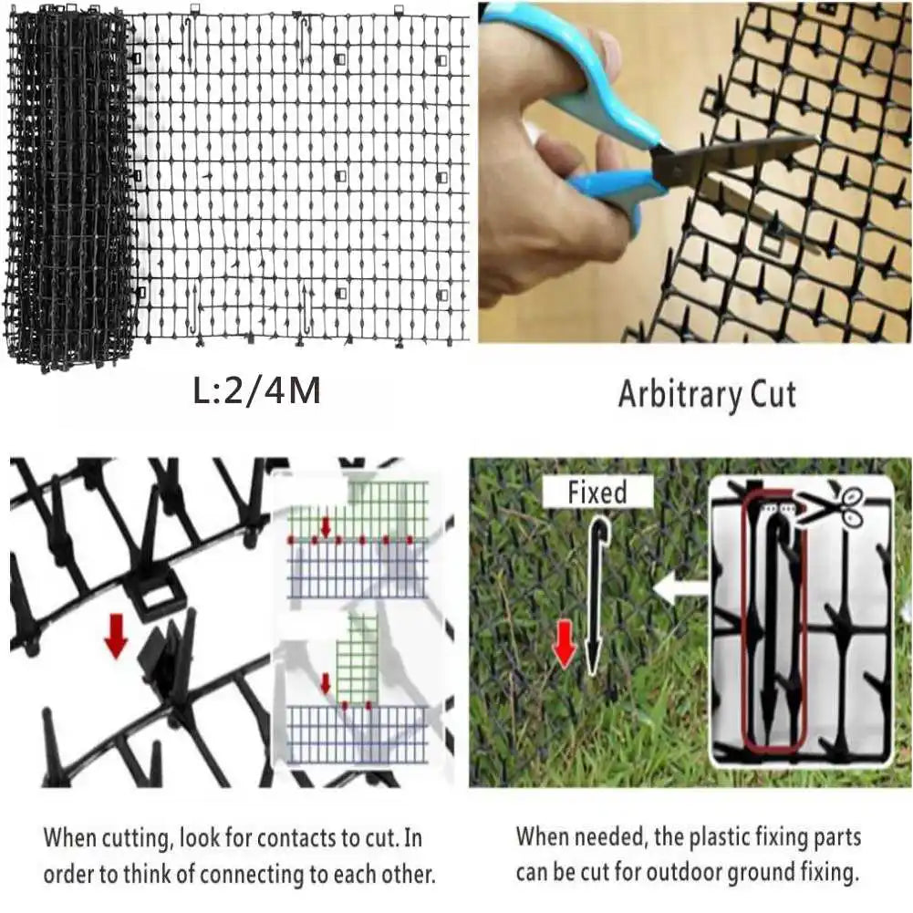 2/4/6M Garden Cat Scat Repellent Mat Prickle Strips Anti Cat Net Spike Deterrent Keep Cat Dog Away Digging Climbing Pets Supplie