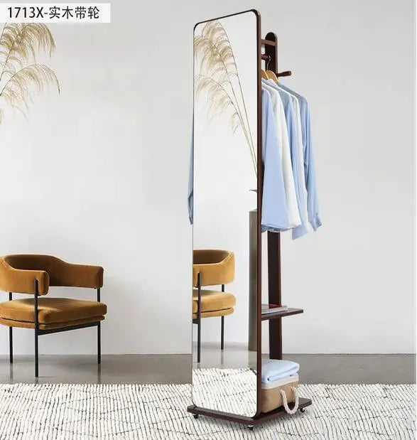 Full-length mirror, hanger, one-piece full-length mirror, household rotating floor mirror, coat rack with jewelry cabinet