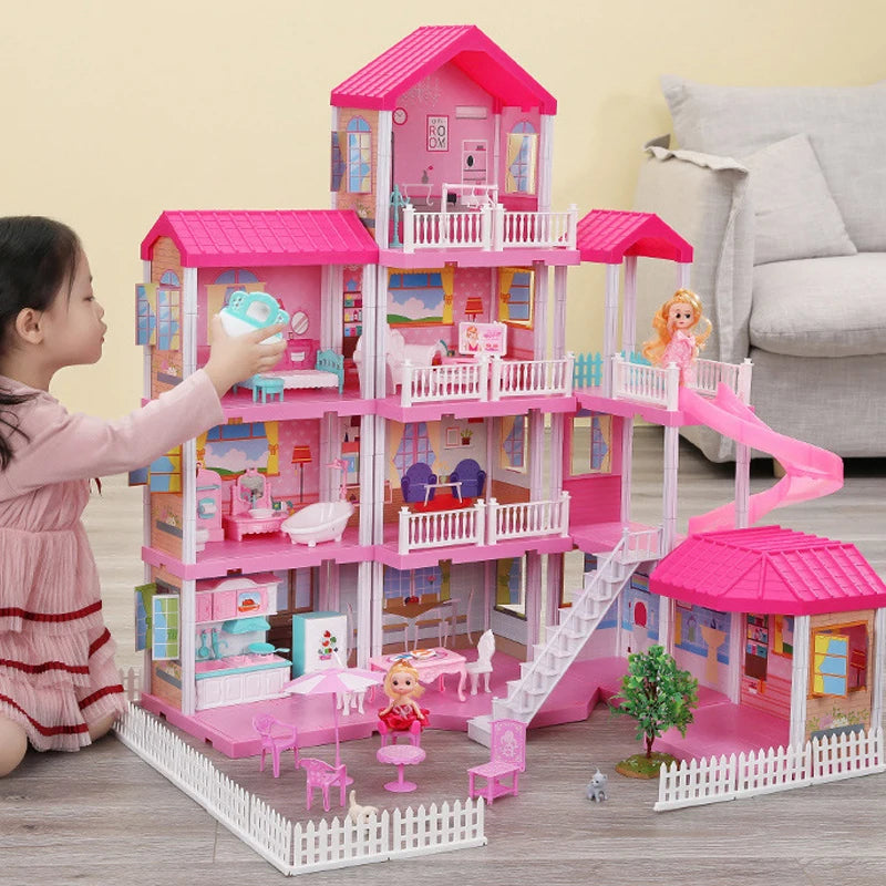 QWZ New Baby DIY Doll House Girls Pretend Toy Handmade Castle Dollhouse Birthday Gifts Educational Toys Doll Villa for Girl