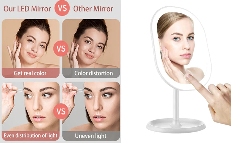 High Quality Makeup Mirror with LED Lights USB Rechargeable 180 Degree Rotation Professional Beauty Touch Screen Makeup Mirror