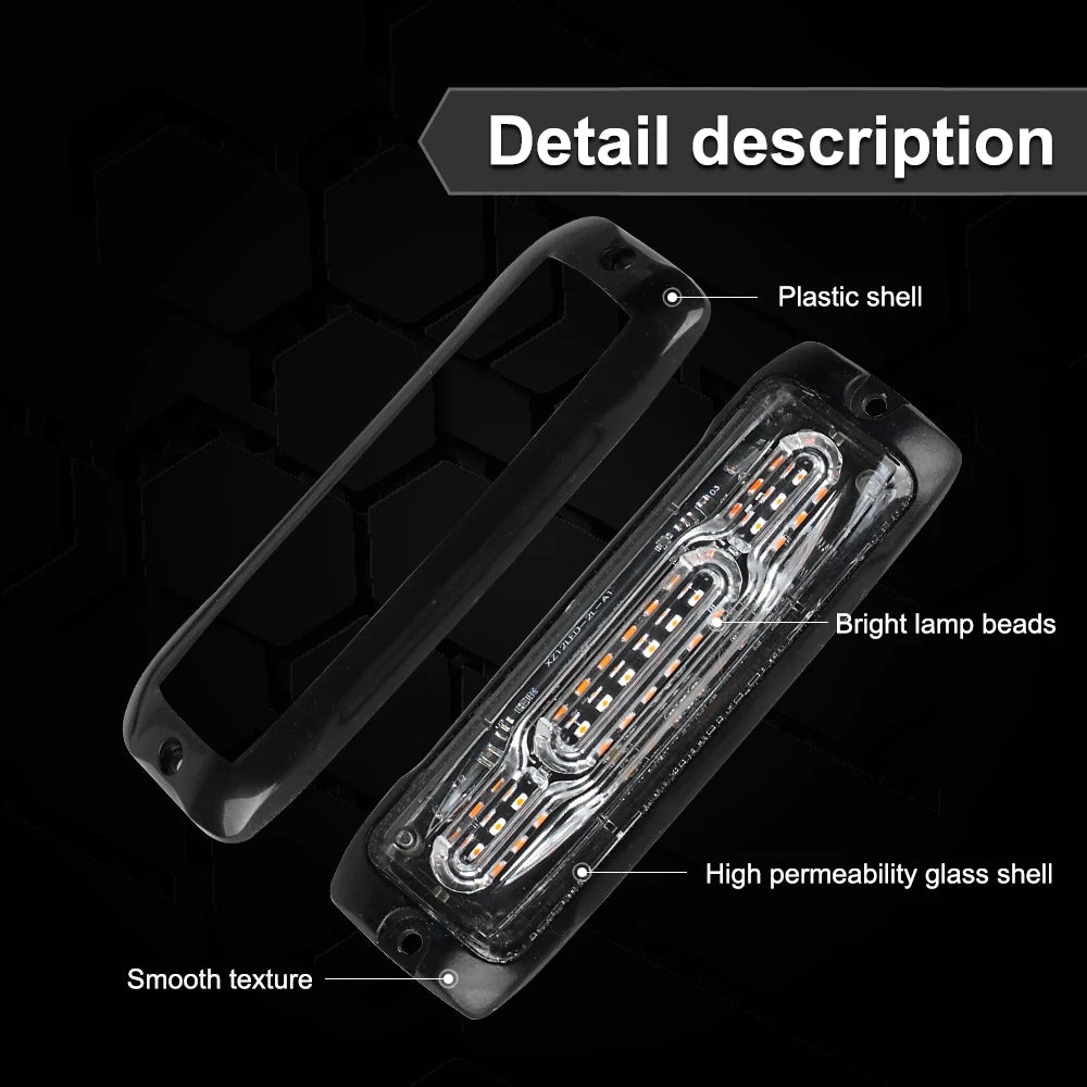 Emergency Ambulance Strobe Light 16 Modes Flashing Lighting 12W Pickup Trucks LED Side Warning Signal Lamp Waterproof IP65 Amber