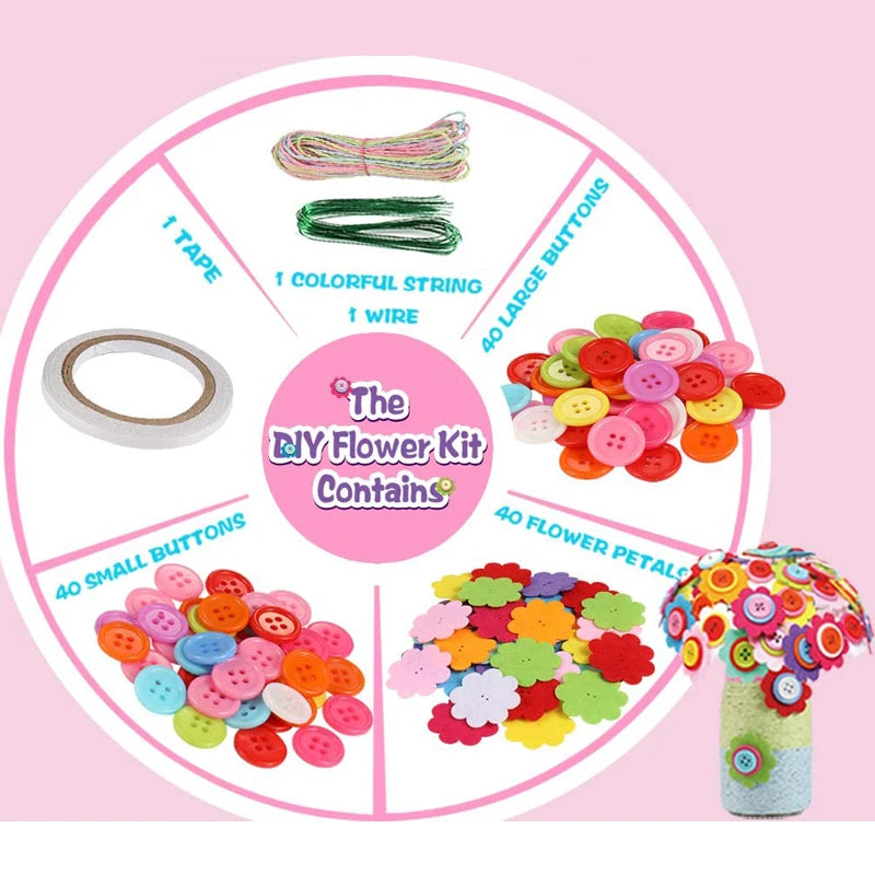 Flower Craft Kit Bouquet with Buttons and Felt Flowers Vase Art Toy Craft Project Children Kid DIY Activity Toys Boys Girls Gift